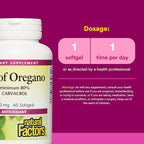 Natural Factors Oil of Oregano - Supports Healthy Immune System Function - Herbal Supplement with Olive Oil & Vitamin E - Non-GMO Antioxidant Support Supplement - 60 Softgels (60 Servings)