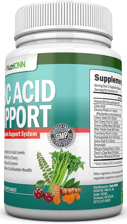 Uric Acid Flush - Herbal Uric Acid Cleanse Supplement - With Tart Cherry, Celery Seed Extract, Chanca Piedra, Devil’s Claw & Green Coffee Bean - Vegan - Supports Gallbladder and Kidney Health