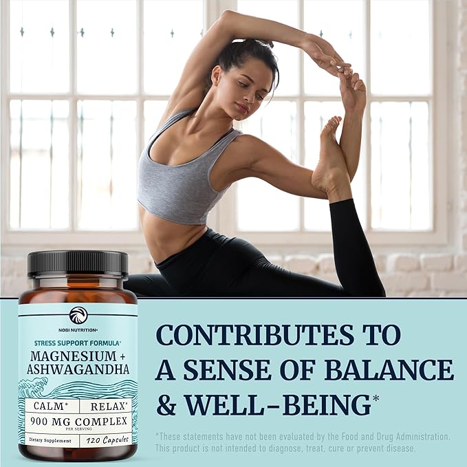 Magnesium Ashwagandha | Calming Magnesium Supplement for Adults | Relax, Rest, Calm Mood & Sleep Support | Mag Citrate & Oxide 400 mg + Ashwagandha 500 mg | Muscle Health & Stress Relief | 120 Ct