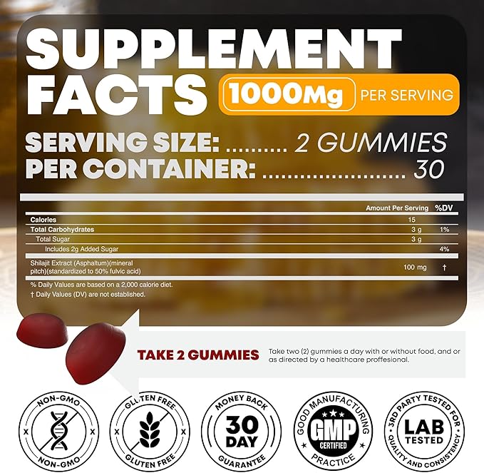 Peak Revival Shilajit Gummies with Manuka Honey - Promotes Optimal Recovery, Increases Energy & Endurance, Mixed Berry Flavor, 100mg per Serving, 60 Count (30 Servings)