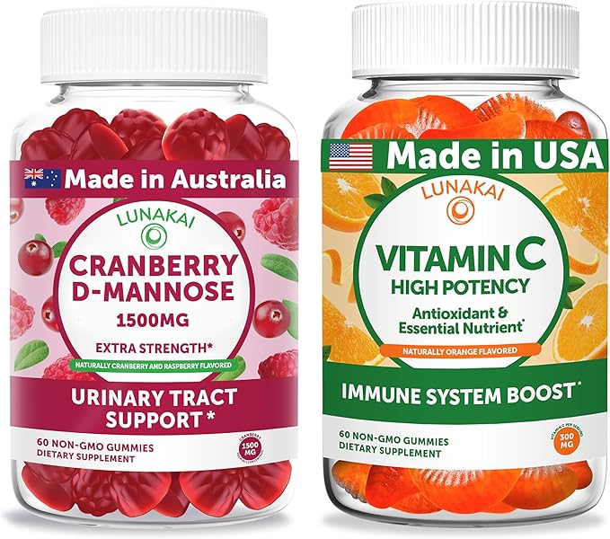 Lunakai Cranberry D-Mannose + Vitamin C Gummies Bundle – Naturally Flavored, Non-GMO – 60ct Each