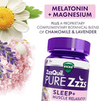 ZzzQuil Pure Zzzs Muscle Relaxation Melatonin Sleep Aid Gummies,Supports Muscle Function,Helps You Fall Asleep Naturally,Fast,Melatonin + Magnesium,No Next-Day Grogginess,Drug-Free,60ct,(Pack of 2)