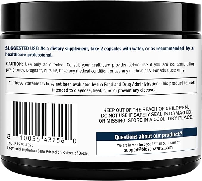 BioSchwartz NMN Supplement - 500mg Nicotinamide Mononucleotide - 30 Servings, 60 Capsules - Made in The USA with Premium Globally Sourced Ingredients, Third-Party Tested, Gluten-Free NMN Supplement
