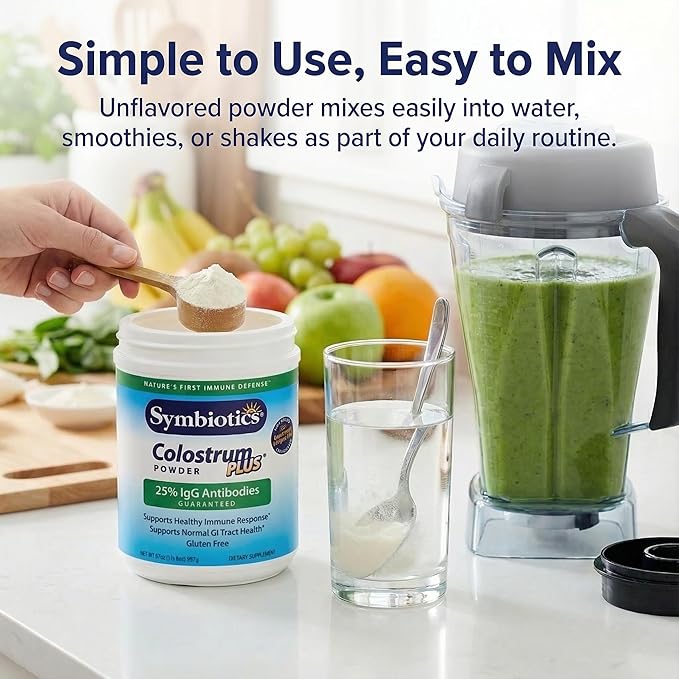 Symbiotics Colostrum Plus Powder 21 oz Immune & Muscle Recovery Support, 25% IgG Immunoglobulins, Gut Health & Training Resilience, Unflavored, Gluten Free - 21 oz