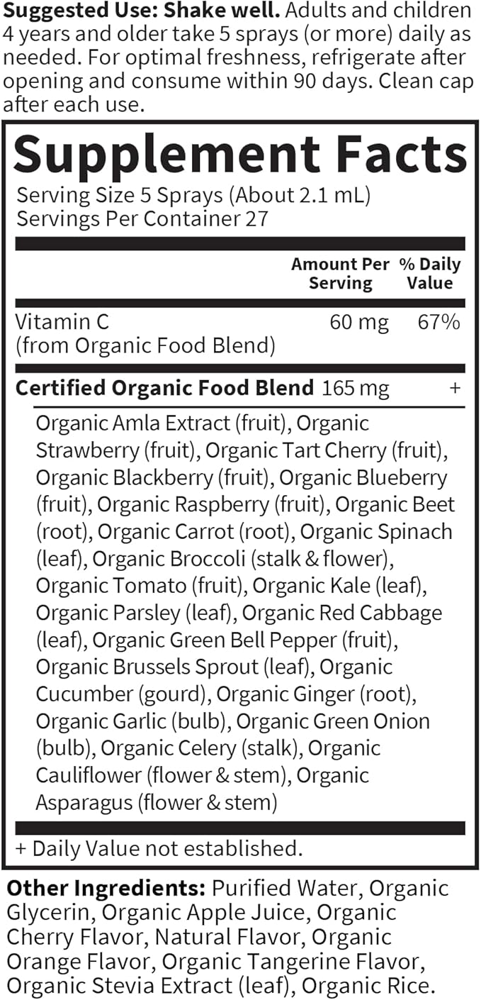 Garden of Life Organics Vitamin C Spray for Kids and Adults - Cherry Tangerine,Vitamin C Supplement,Antioxidant for Immune Support and Skin Health,2 fl oz Liquid Drops,(Pack of 2)