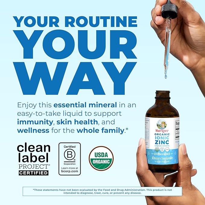 MaryRuth's Organic Liquid Zinc Supplement for Kids & Adults | Immune Support | Skin Health | Antioxidant | Cellular Metabolism | Zinc Sulfate | Vegan | Non-GMO | Sugar Free | Gluten Free | 4 oz