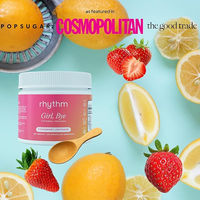 rhythm Girl, Bye | 30 Servings | Fast-Acting Keto UTI Relief & Defense + Rapid Hydration Urinary Tract Health Drink Mix | pH Balancing | Workout & Intimacy | Intermittent Fasting (Strawberry Lemonade)