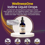 WellnessOne Iodine Drops for Thyroid Support - Fast Acting Liquid Iodine Supplement from Potassium Iodide - Great for Immunity & Cognition & Maximizes Iron Absorption - 1.67 fl oz