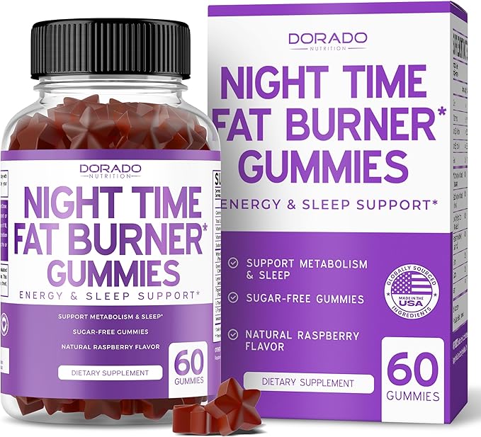 Night Time Fat Burner Gummies (60 Count) Weight Loss & Metabolism - Sugar-Free - Delicious Raspberry Flavored Melatonin Supplement Gummies - Vegan Safe - Third Party Tested - Made in USA