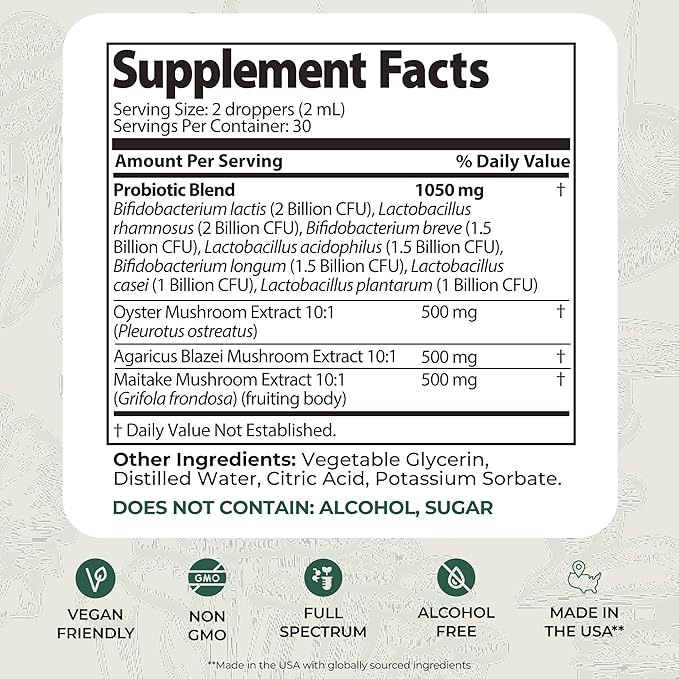 Auri Nutrition Super Mushroom Pre+Probiotic Elixir – 3-in-1 Gut Health Supplement w/7 Probiotic Strains, Prebiotic Mushrooms & Postbiotic Support – Vegan, Non-GMO, Shelf Stable – 30 Servings