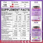 Saffron Supplements Gummies - 4 Months Supply - Saffron Extract 177mg 88.5mg, w/Magnesium Glycinate 400mg 200mg, Rhodiola Rosea, Rosemary, B6 B12 D3 for Calm, Nerve, Rest, Focus, Sugar-Free, 2 Pack