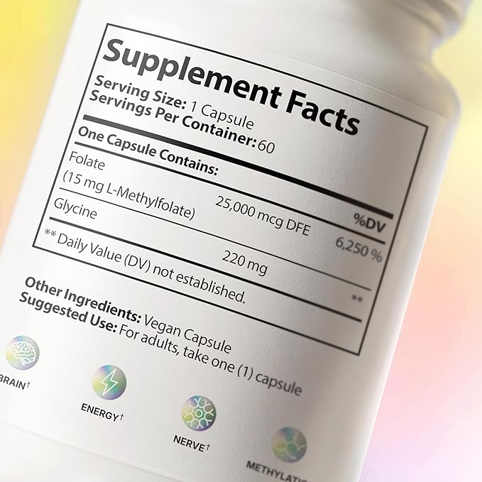 CleanHealthLab L-Methylfolate 15mg, 5-MTHF Active Folate - Maximum Potency Methylated Vitamin B9 Supplement - Support for Brain Health, Energy, Nerves, and Methylation with No Fillers (60 Count)