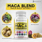 Ashwagandha Maca Root, Fenugreek Supplement with Tongkat Ali Ginseng - Assists with Mood & Thyroid Health - 60 Count