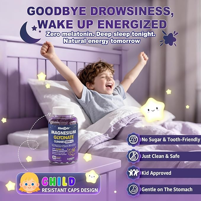 Magnesium Glycinate Gummies 500mg/250mg for Adults Kids Teens, Sugar Free Magnesium Calm Sleep Aid, Kids Sleep Gummies with L-Theanine Glycine B6 for Sleep, Calm, Muscle,Relax Brain,No Melatonin,2Pack