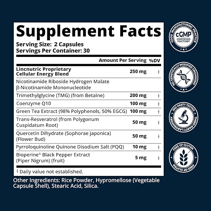 NAD+ Supplements for Women NMN+NR Super Absorption, with BioPerine - Resveratrol - TMG - Green Tea - CoQ10 - Quercetin - PQQ, Deep Antioxidant Helps Promote Healthy Aging, 60 Capsules