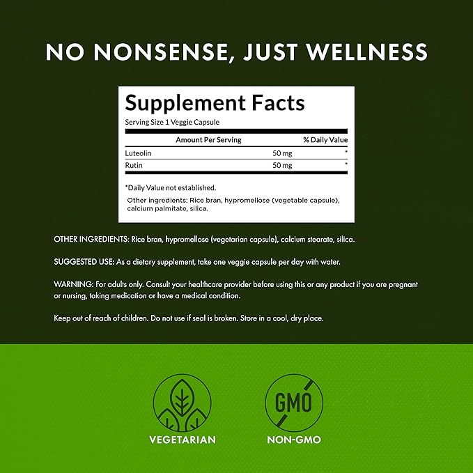 Swanson Luteolin Complex w/Rutin - Brain Support Supplement Promoting Memory, Mood & Cognitive Health - Natural Formula to Help Maintain Nervous System - (30 Veggie Capsules)