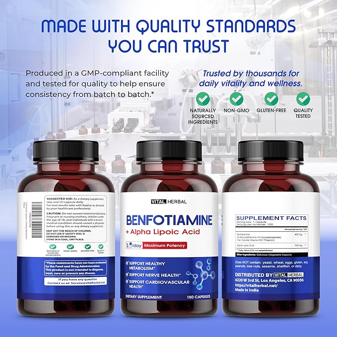 Vital Herbal Liposomal Benfotiamine with Alpha Lipoic Acid - Maximum Potency- Support Healthy Metabolism