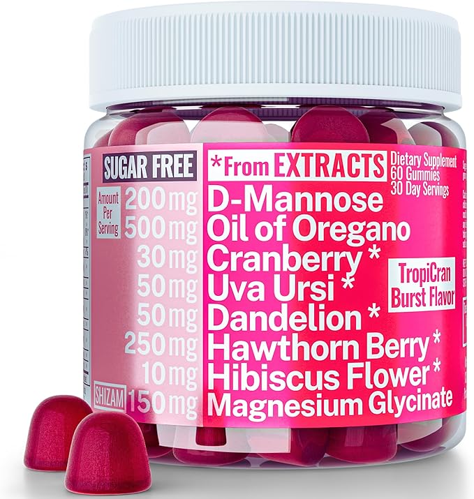 SHIZAM Oil of Oregano D-Mannose Dandelion Root Hawthorn Berry Extract Uva Ursi Gummies with Hibiscus Cranberry Magnesium Glycinate for Women