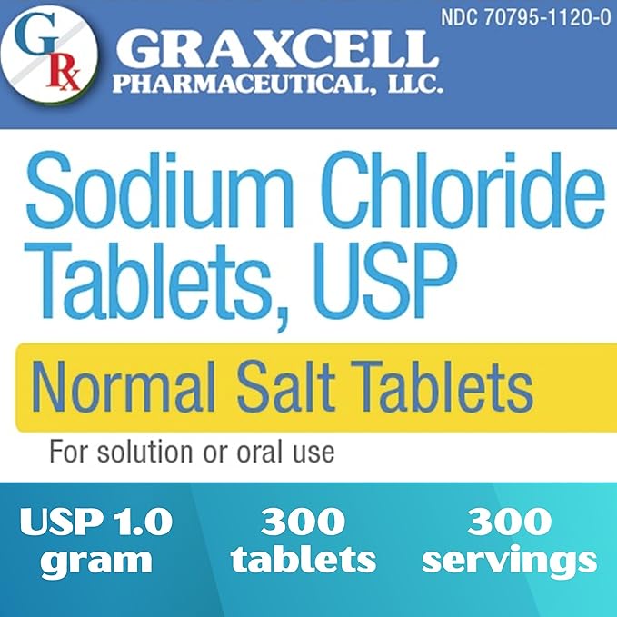 Sodium Chloride Tablets 1gm | Electrolyte Salt for POTS Syndrome and Dysautonomia Support | Rapid Rehydration| 15.4gr. | 300 Count | Made in The USA