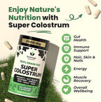 Immerge Health Super Colostrum Capsules - 120 Count High IgG Bovine Supplement for Gut Health, Hair Growth, Bloating & Immunity - 100% Grass Fed First Milking, Tasteless & Travel Friendly, USA Made