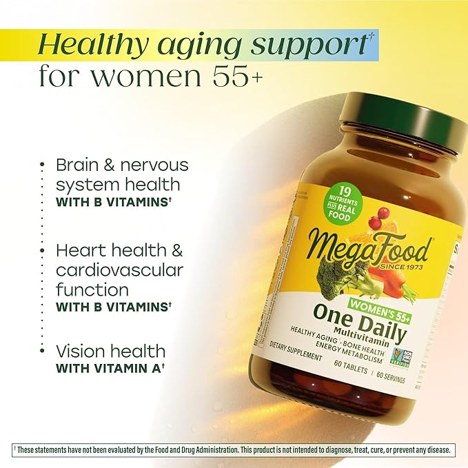 MegaFood, Women Over 55 One Daily, Supports Optimal Health and Wellbeing, Multivitamin and Mineral Dietary Supplement, Vegetarian, 60 tablets (60 servings)
