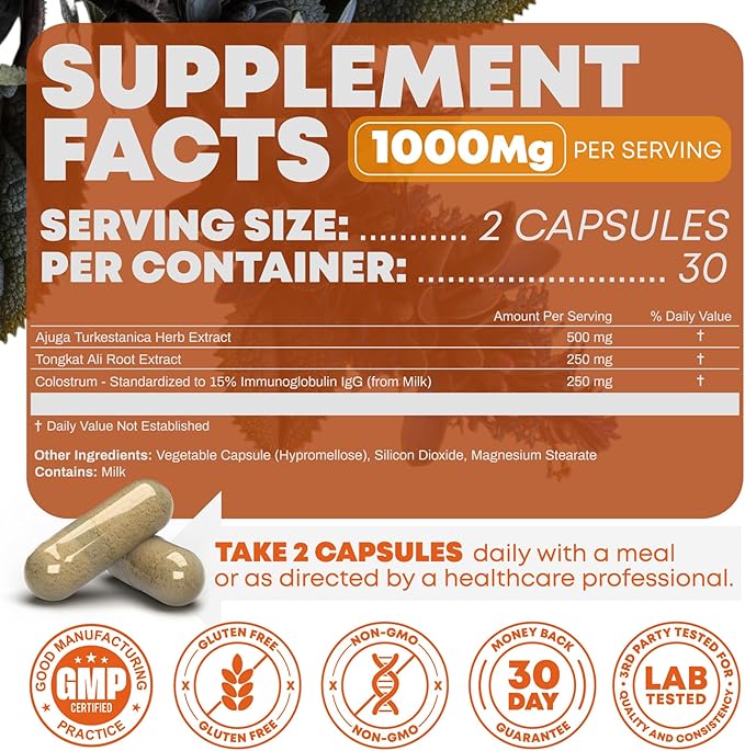 Turkesterone Tongkat Ali Supplement (500mg Ajuga Turkestanica + 250mg Tongkat Ali) 60 Capsules-Turkesterone Supplement 1000mg - Muscle Strength & Recovery Support - Made in The USA BY Peak Revival-X