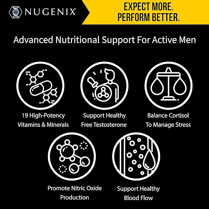 Nugenix Multivitamin for Men, Multivitamin and Testosterone Support - 19 Vitamins and Minerals, Supports Free Testosterone, Balance Cortisol, Promotes Nitric Oxide Production, Blood Flow - 60 Tablets