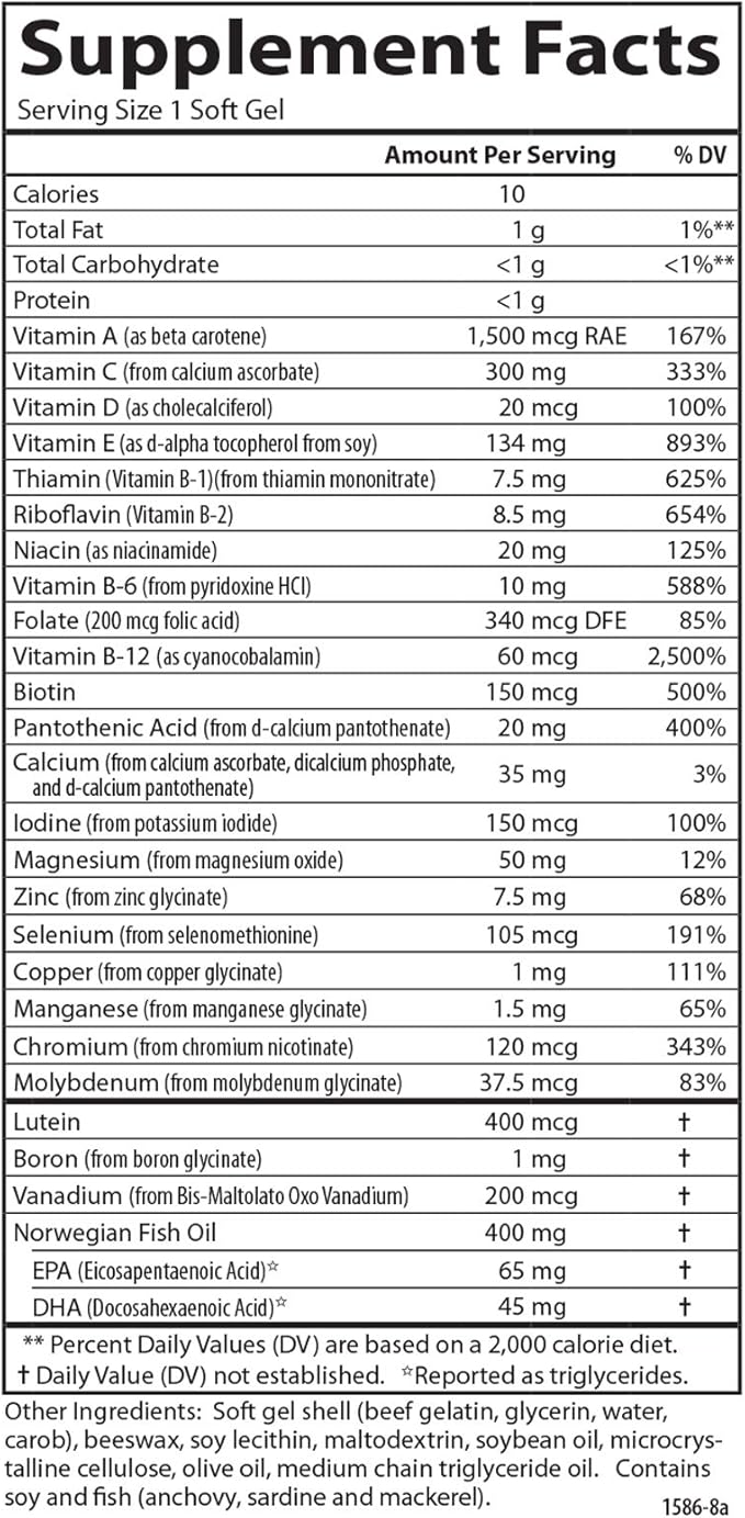 Carlson - Multi + Omega-3, Fish Oil with Vitamins & Minerals, Health Function and Optimal Wellness, 120 Softgels