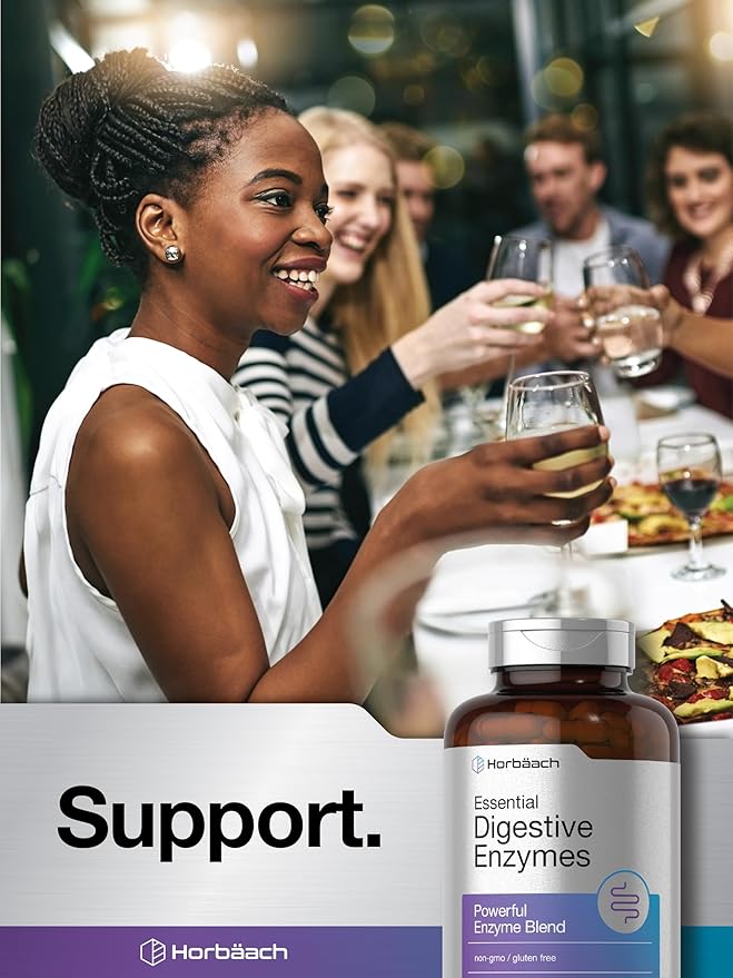 Horbäach Essential Digestive Enzymes | 250 Capsules | Powerful Enzyme Blend for Men & Women | Non-GMO & Gluten Free Supplement