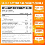 Calcium 1200 mg with Vitamin D3 Supplement for Adults - Calcium Gummies with 5000iu Vitamin D3, K2, B6, B12, Magnesium & Zinc - Calcium Supplement for Women Men - Easy to Digest, Vegan (1 pack)