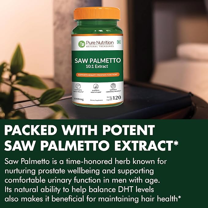 Pure Nutrition Saw Palmetto 10:1 Extract, 10000mg Strength | 120 Veg Caps | Prostate Support | Once Daily Prostate Supplement for Men