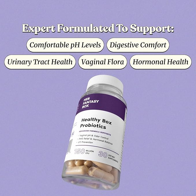 Her Fantasy Box | Healthy Box | Vaginal Probiotics for Women – Prebiotics + Advanced Lactobacillus Blend – Hormonal Balance, PMS Relief – Feminine Health Support with Cranberry & D-Mannose