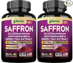 Saffron Supplement with Glucomannan, Ashwagandha, Green Tea Extract, Zeaxanthin & Lutein, Vision Support & Daily Wellness Formula, Extra Strength Plant-Based Capsules, 4 Month Supply (2 Pack)