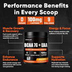 Sugar Free 7g BCAA + EAA Powder | Supports Muscle Recovery, Growth, Strength & Endurance – 9 Essential Amino Acids with L-Glutamine, Caffeine, Vitamin & Electrolyte for Energy & Hydration, Gluten Free