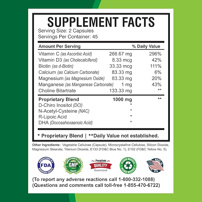 America Medic & Science WFS Plus Fertility Supplements for Women (90 Capsules) Supports Ovulatory Health | Natural Preconception Vitamins, Reproductive Aid, with D-Chiro Inositol, DHA |15-Day Supply.