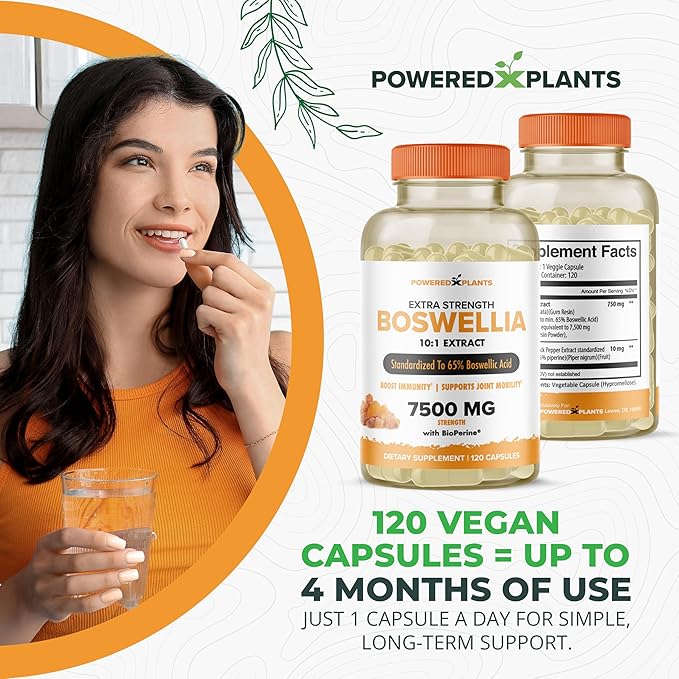Boswellia Serrata Extract Joint Support Supplement by Powered by Plants – 65% High Potency Boswellic Acids with BioPerine – Supports Immunity, Mobility & Flexibility – 120 Vegan Capsules