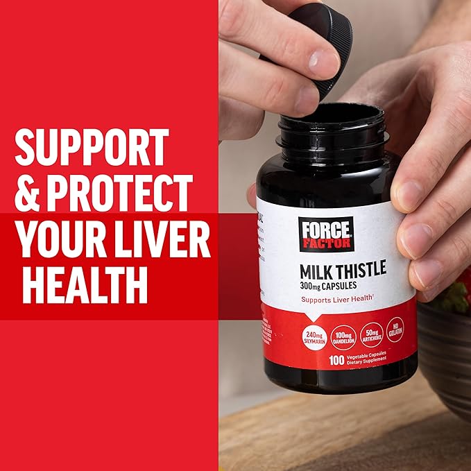 Force Factor Milk Thistle Liver Support Formula with Dandelion Root and Artichoke, 300mg Silymarin Milk Thistle Supplement for Liver Health and Liver Detox, 100 Vegetable Capsules