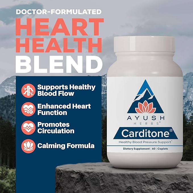 Ayush Herbs Carditone - Natural Heart Health Supplement for Women & Men, BP Formula, Holistic Heart Supplement with Rauwolfia, Arjuna, Calcium, and Magnesium - 60 Vegetarian Caplets (2 Count)