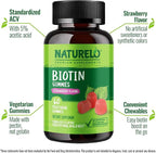 NATURELO Biotin Gummies - Supports Healthy Hair, Skin & Nails - High Potency 2500 mcg - Non GMO, Gluten Free - 60 Gummies