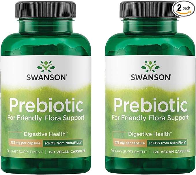 Swanson Prebiotic Fiber Capsules with NutraFlora FOS for Gut-Health-Conscious Adults Seeking Digestive Flora and Immune Support - 750 mg (120 Vegan Capsules, 2 Pack)
