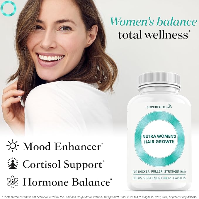 Women's Balance Hair Growth Supplements, Ages 45 and Up, Customer Proven for Visibly Thicker Hair and Scalp Coverage, Soy-Free, Made with 26 Ingredients including Beta Carotenes - 3 Month Supply