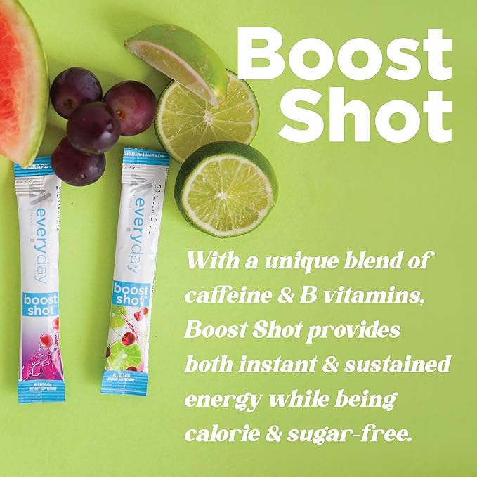 TransformHQ Boost Shot Powder Drink Stick Packets, Blue Raspberry, 7 Pack, Energy Supplements for Women & Men, with Caffeine, Vitamin B12, B9, B6 & B3