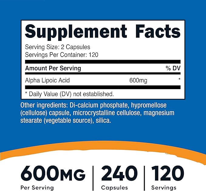 Nutricost Alpha Lipoic Acid 600mg, 240 Vegetarian Capsules - Gluten Free, Soy Free & Non-GMO, 120 Servings (3 Bottles)