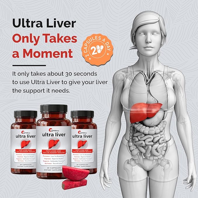 UpWellness Ultra Liver Supplement for Liver Support and Gallbladder Support - Powered by TMG, NAC Milk Thistle, and More - Liver Cleanse Detox & Repair - 60 Capsules - 3 Pack