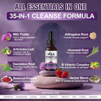Milk Thistle Extract Liquid Drops for Liver Cleanse Detox & Repair, 35-IN-1 Kidney Support Supplement with Artichoke & Dandelion for Urinary Tract, Bladder, Vegan, Non-GMO, Strawberry Flavor, 2 FL OZ