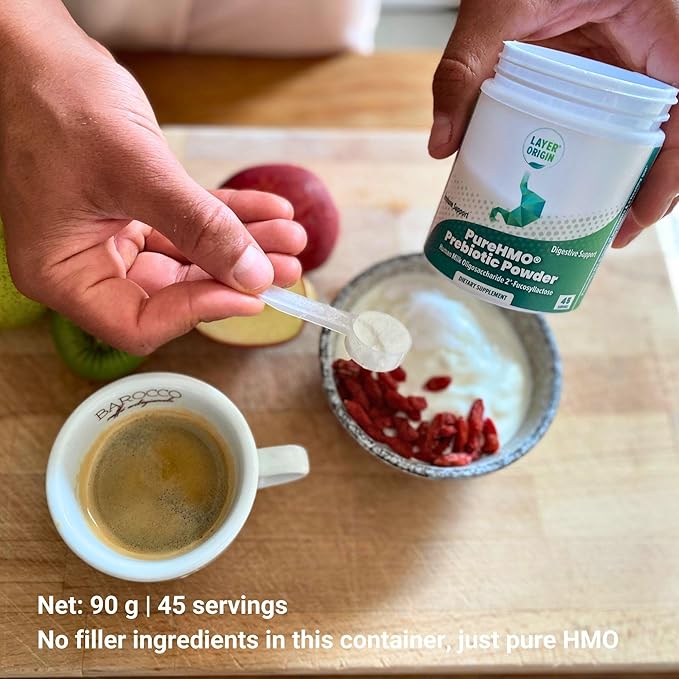 Layer Origin | PureHMO Human Milk Oligosaccharide (HMO 2'-FL) Prebiotic Fiber Powder - Feed 200 Billion Probiotics/Scoop, 45 Servings