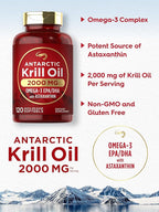 Carlyle Antarctic Krill Oil 2000mg | 120 Softgels | Omega-3 EPA, DHA, with Astaxanthin Supplement Sourced from Red Krill | Maximum Strength | Laboratory Tested