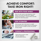 Iron Supplement for Women - Iron 65mg (Ferrous Sulfate 325mg) - Stomach Friendly | Slow Release Iron | High Absorption - Vitamins C, D3, B6, B12 & Folate - Iron Level & Energy Support - 120 Capsules