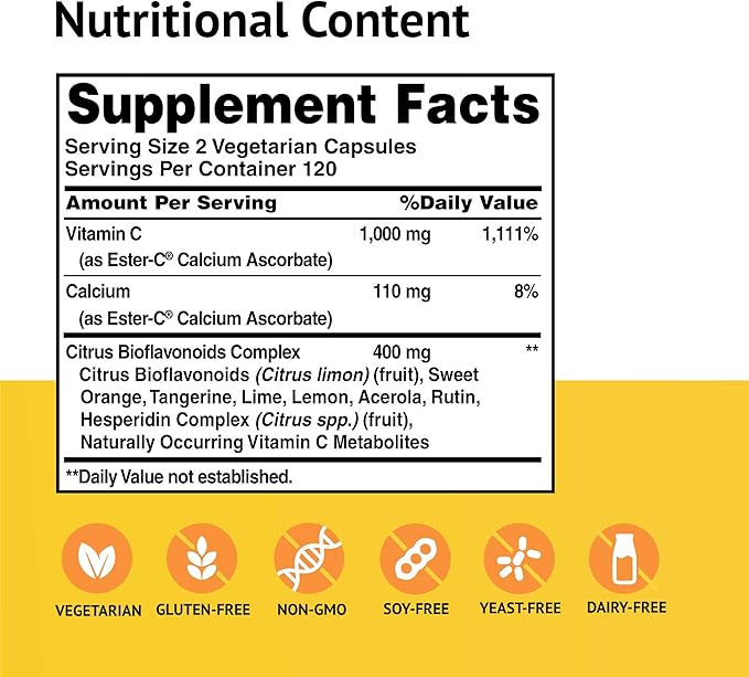 Ester-Vitamin C with Citrus Bioflavonoids 500 Milligrams 240 Veg Capsules
