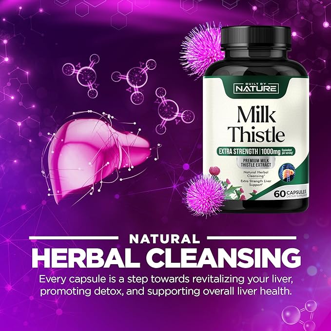 Built by Nature Milk Thistle Liver Detox Supplement with Silymarin Extract & Dandelion Root – Gentle Herbal Liver Cleanse for Men & Women - Liver Health Support - Non-GMO - 60 Veggie Capsules